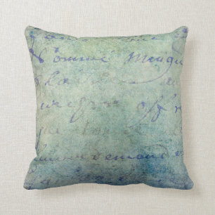 blauw Frans Script Parchment Paper Kussen