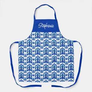 Blauw Frans tegelpatroon aangepaste naam Schort