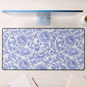 Blauw Frans Toile Bloemmotief Bureaumat