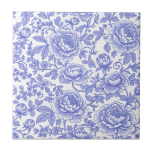 Blauw Frans Toile bloempatroon Tegeltje