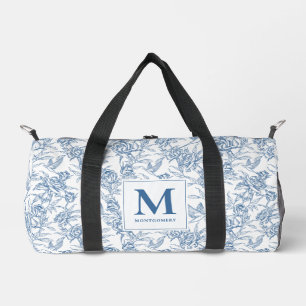 Blauw Frans Toile de Jouy bloempatroon Monogram Plunjezak