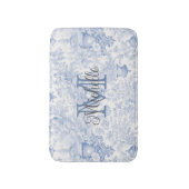 Blauw Frans Toile de Jouy Monogram Initiaal Naam Badmat (Voorkant Verticaal)