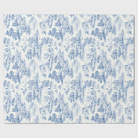 Blauw Frans Toile de Jouy Stijl Elegant Cadeaupapier (Vlak)