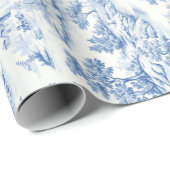 Blauw Frans Toile de Jouy  Stijl Elegant Cadeaupapier (Rol Hoek)