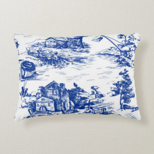 Blauw Frans Toile Lumbar Accent Kussen