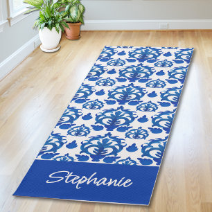 Blauw Frans Toile Patroon Aangepaste Naam Yogamat