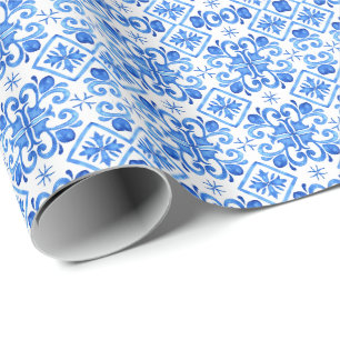 Blauw Frans Toile patroon Cadeaupapier