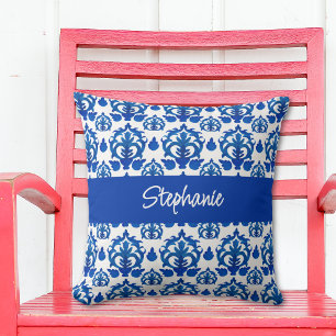 Blauw Frans Toile patroon Kussen