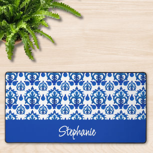 Blauw Frans Toile Patroon Monogram Naam Bureaumat