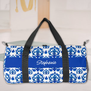 Blauw Frans toile patroon monogram naam Plunjezak