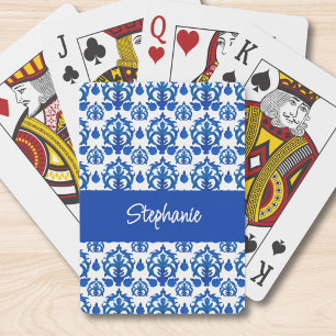 Blauw Frans toile patroon monogram naam Pokerkaarten