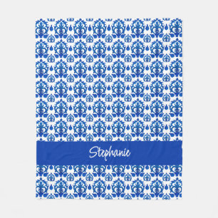 Blauw Frans Toile Patroon Naam Monogram Fleece Deken
