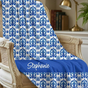 Blauw Frans Toile Patroon Naam Monogram Fleece Deken