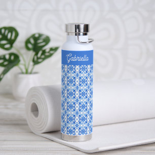 Blauw Frans Toile Patroon Naam Waterfles