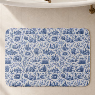 Blauw Frans Toile Platteland Roos Tak Patroon Badmat