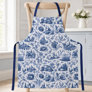 Blauw Frans Toile Platteland Rozen Tak Patroon  Schort