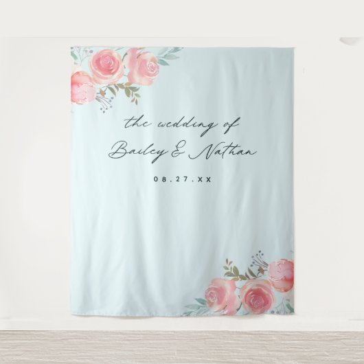 Blauw Frans Tuin Trouwfotografie Achtergrond Wandkleed (Voorkant)