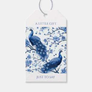 Blauw Franse Chinoiserie Peacock Floral Cadeaulabel