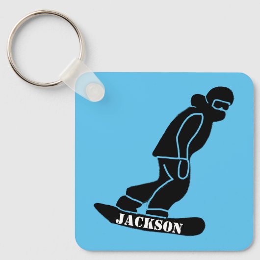Blauw Freeride Snowboarder Snowboarden Stencil Sleutelhanger (Voorkant)