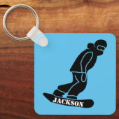Blauw Freeride Snowboarder Snowboarden Stencil Sleutelhanger (Voorkant)