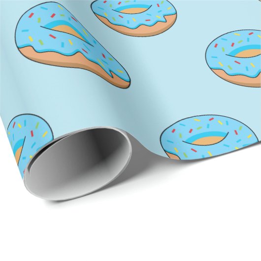 Blauw Frosted Donut met Sprinkles Cartoon Cadeaupapier (Rol Hoek)