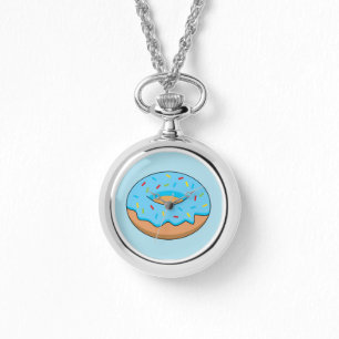 Blauw Frosted Donut met Sprinkles Cartoon Horloge