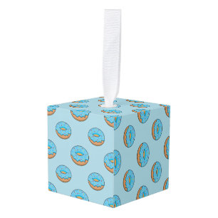 Blauw Frosted Donut met Sprinkles Cartoon Kubus Ornament