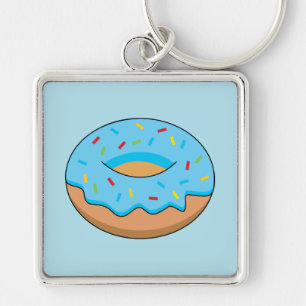 Blauw Frosted Donut met Sprinkles Cartoon Sleutelhanger
