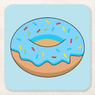 Blauw Frosted Donut met Sprinkles Cartoon Vierkante Kartonnen Onderzetter