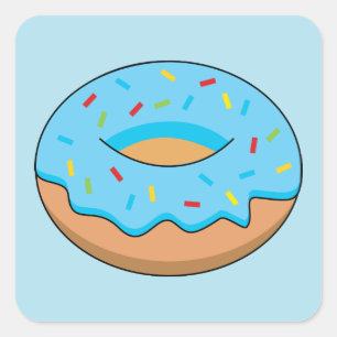 Blauw Frosted Donut met Sprinkles Cartoon Vierkante Sticker