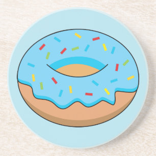 Blauw Frosted Donut met Sprinkles Cartoon Zandsteen Onderzetter