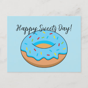 Blauw Frosted Donut Strooit Cartoon Tekst toevoe Feestdagenkaart