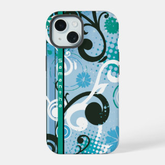 Blauw Frutiger Metro Bloemmotief iPhone 15 Hoesje