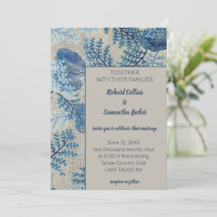Blauw Geborduurd Bloemmotief Kaart