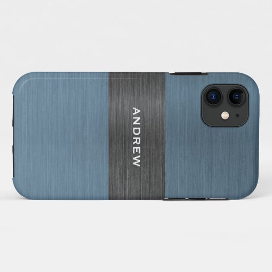 Blauw Geborsteld Metaal Metaalmonogram Naam Case-Mate iPhone Case (Achterkant (horizontaal))