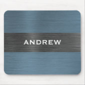Blauw Geborsteld Metaal Metaalmonogram Naam Muismat (Voorkant)