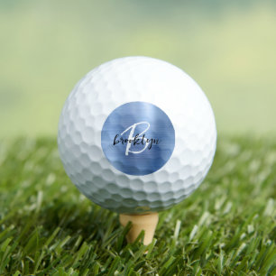 Blauw Geborsteld Metaal Zwart Wit Schrift Monogram Golfballen