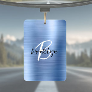 Blauw Geborsteld Metaal Zwart Wit Schrift Monogram Luchtverfrisser
