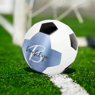 Blauw Geborsteld Metaal Zwart Wit Schrift Monogram Voetbal