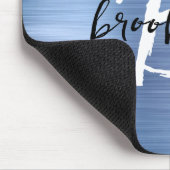 Blauw geborsteld metaal zwart wit script monogram muismat (Hoek)