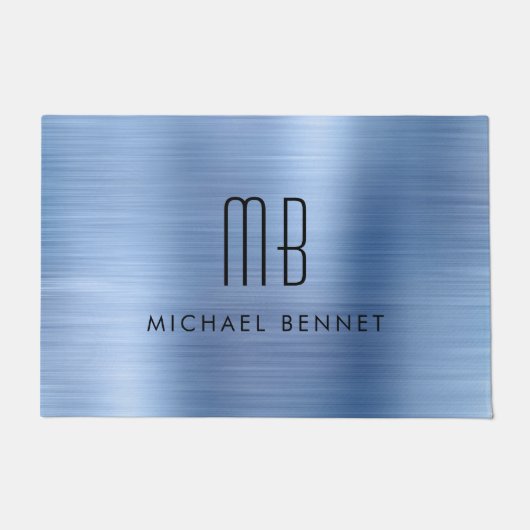 Blauw Geborsteld Metalen Monogram Deurmat (Voorkant)