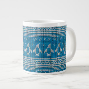 Blauw Gebreide Achtergrond Grote Koffiekop