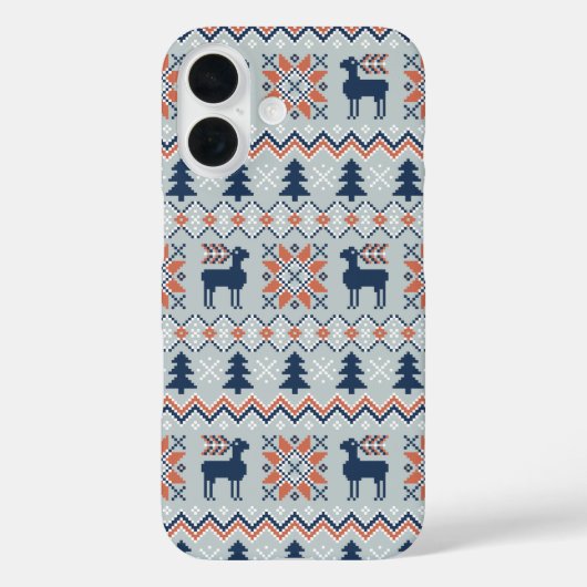 Blauw gebreide kersttrui rendierpatroon Case-Mate iPhone case (Achterkant)