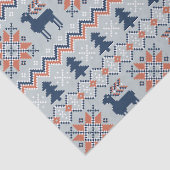 Blauw gebreide kersttrui rendierpatroon tissuepapier (Detail)