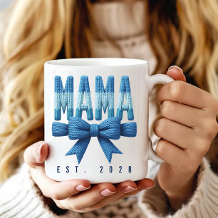 Blauw Gebreide MAMA Mok - Moederdag Geschenk voor