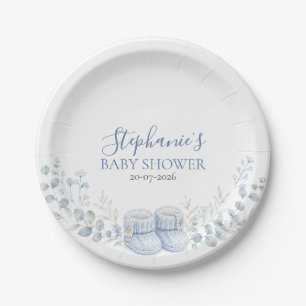 Blauw Gebreide Slofjes Baby Borrel Papieren Borden Bordje
