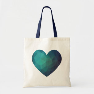 Blauw gebroken glashart 3d effect laag poly modern tote bag