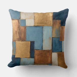 Blauw, gedempt koper, gouden lappendeken kussen