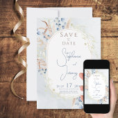 Blauw Gedroogde Boho Bloemen Blauw Bruiloft Save The Date