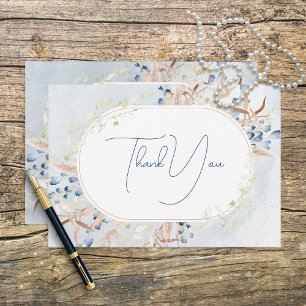 Blauw Gedroogde Boho Bloemen Bruiloft Bedankkaart